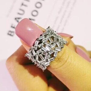 BAGUETTE 925 STERLING SILVER DIAMOND ETERNITY RING